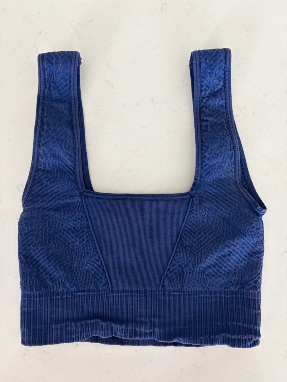 Free People Good Karma Tile Texture Square-Neck Bralette in Navy